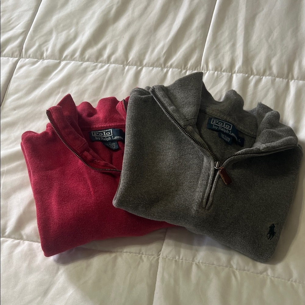 Polo Ralph Lauren 1/4 Zip Sweater Bundle Men’s L Red & Gray Cotton Pullover